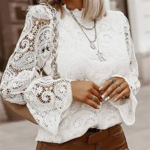 Dreamer Lace Mock Neck Sheer Long Sleeve Top