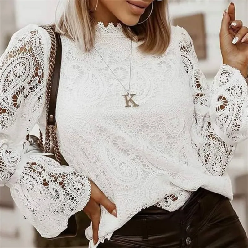 Dreamer Lace Mock Neck Sheer Long Sleeve Top