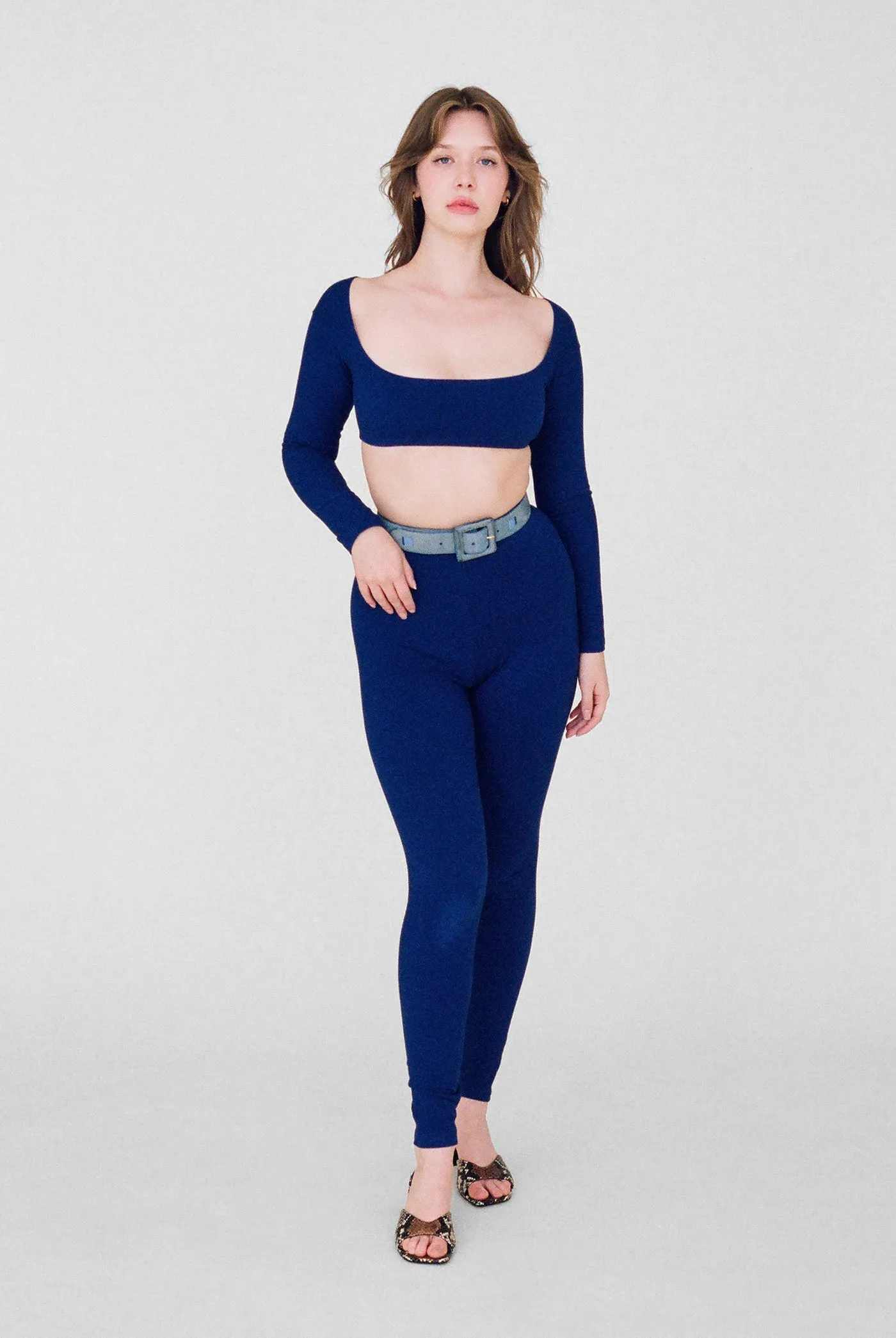 El Tigre Chiquito Long Sleeve Crop Top in Lapis