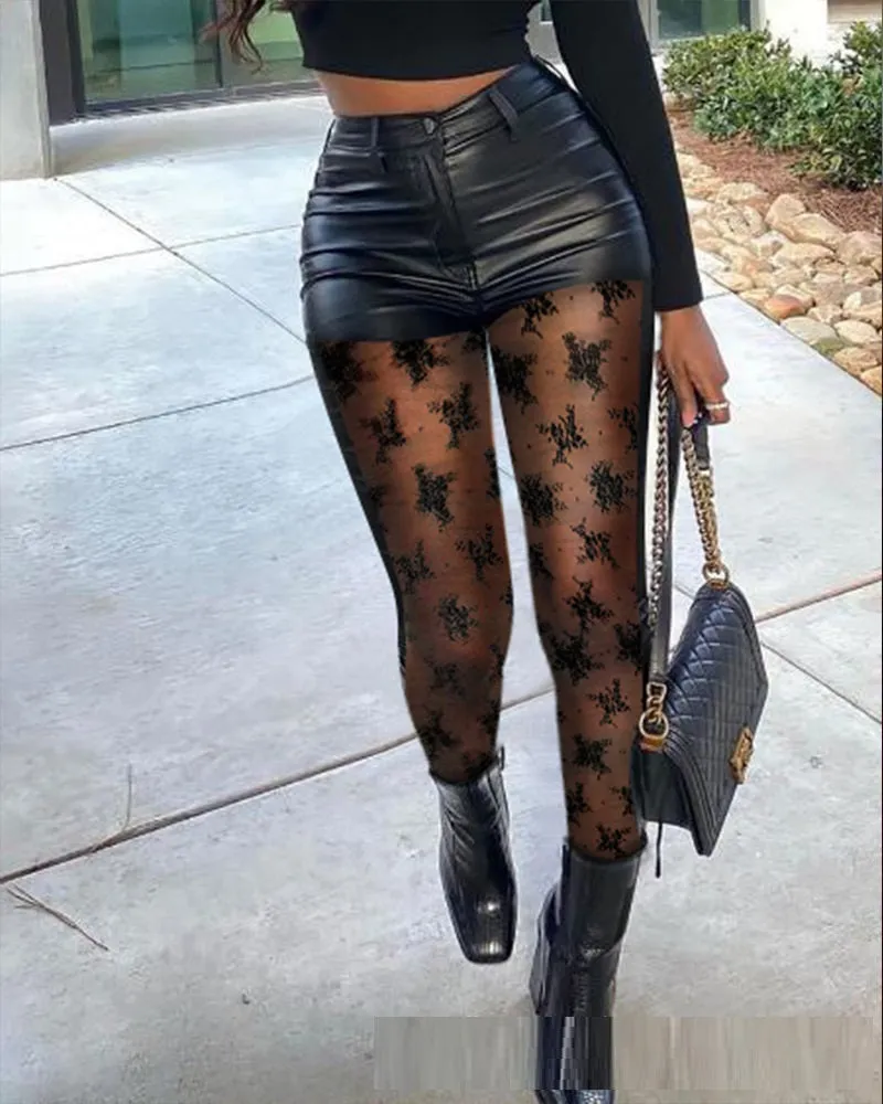 Elastic Feet  Leather Pants