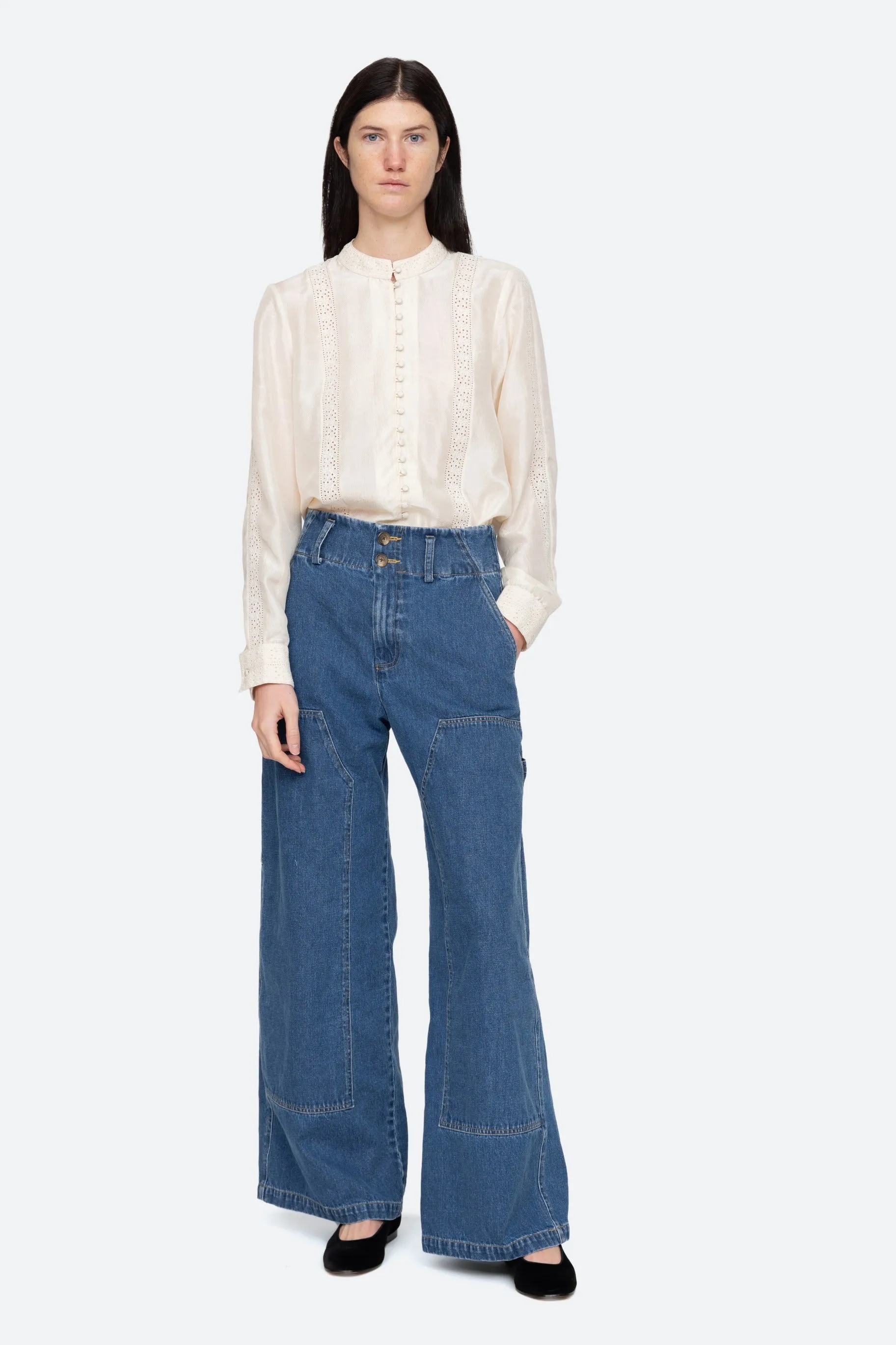 Elea Silk Long Sleeve Button Down - Cream