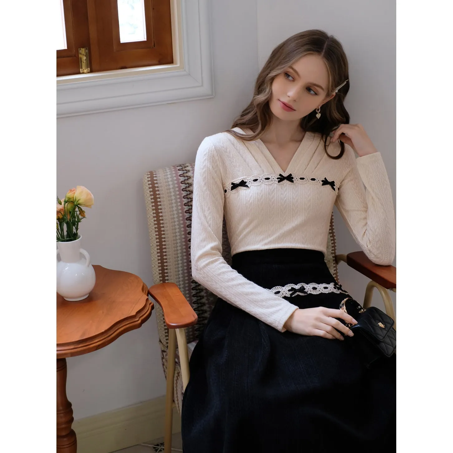 Elegant embroidered ribbon tops