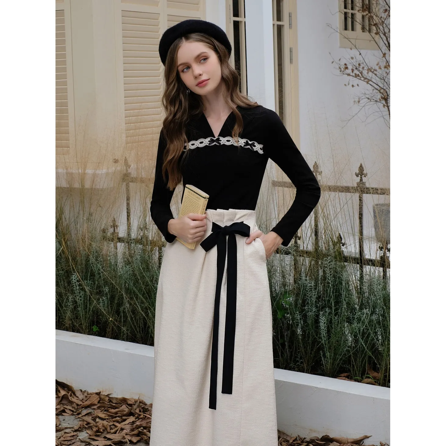 Elegant embroidered ribbon tops