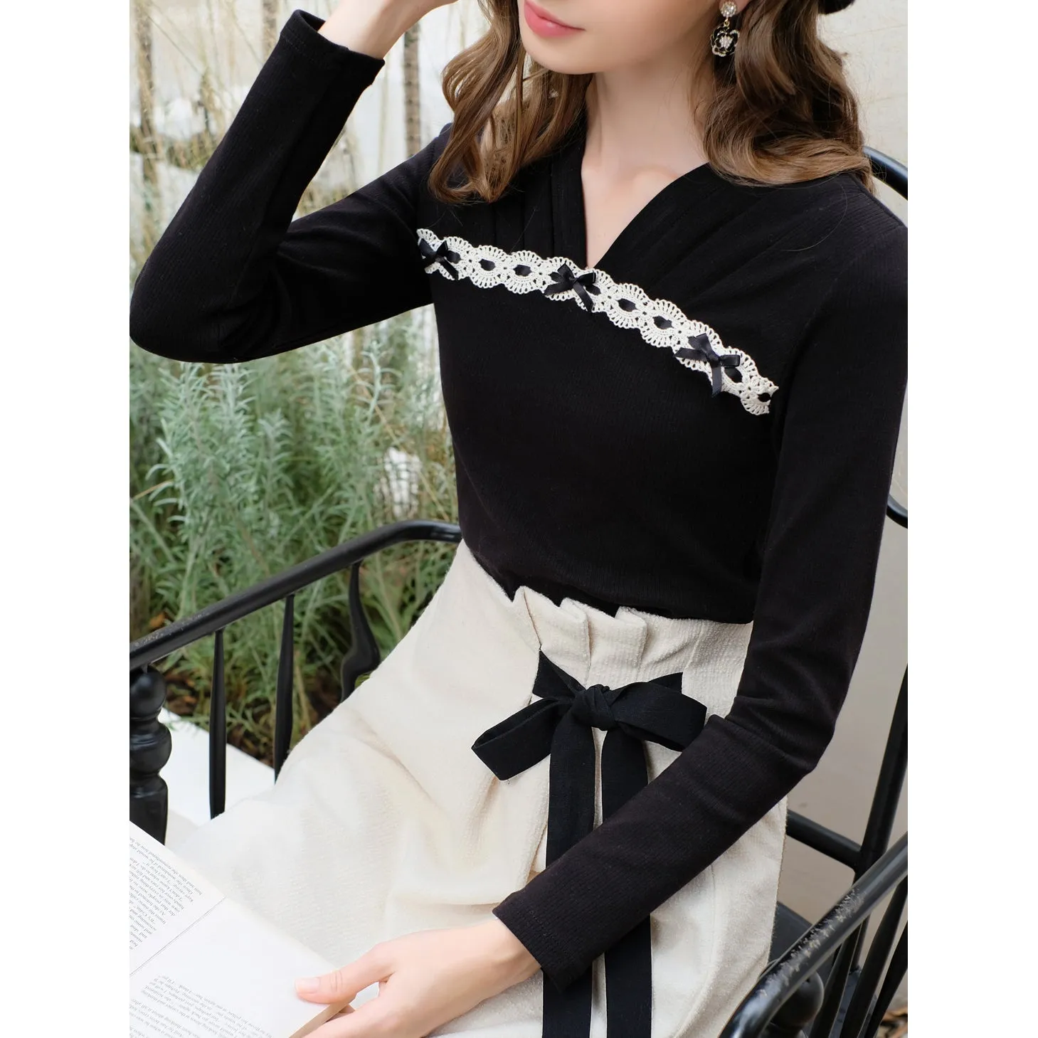 Elegant embroidered ribbon tops