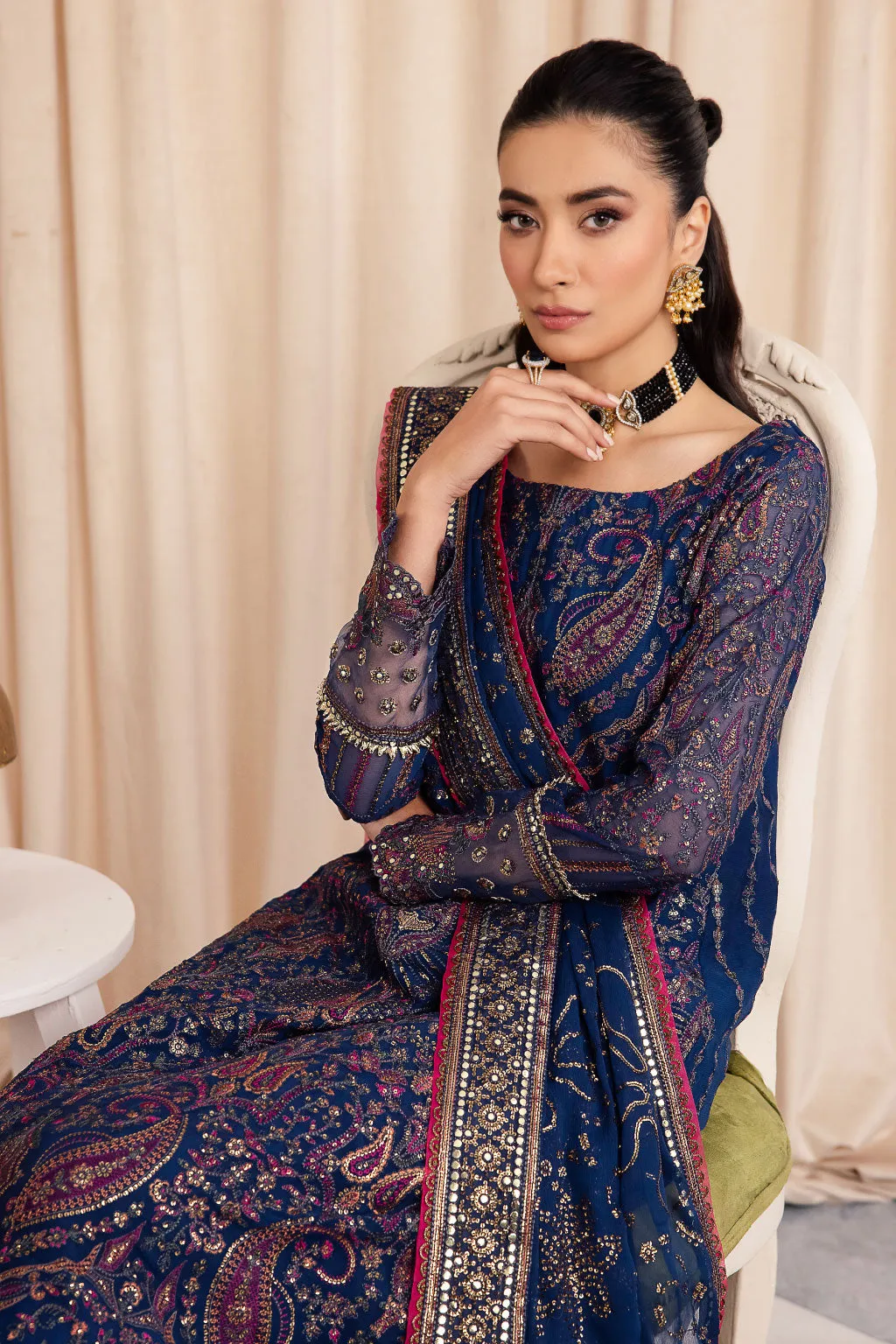 Elegant Royal Blue Pakistani Salwar Suit in Kameez Palzo Style