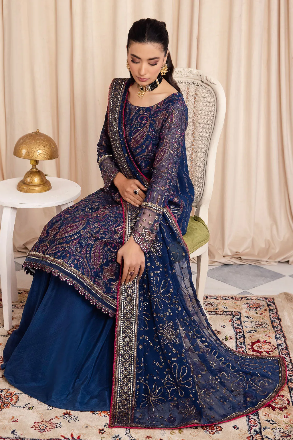 Elegant Royal Blue Pakistani Salwar Suit in Kameez Palzo Style