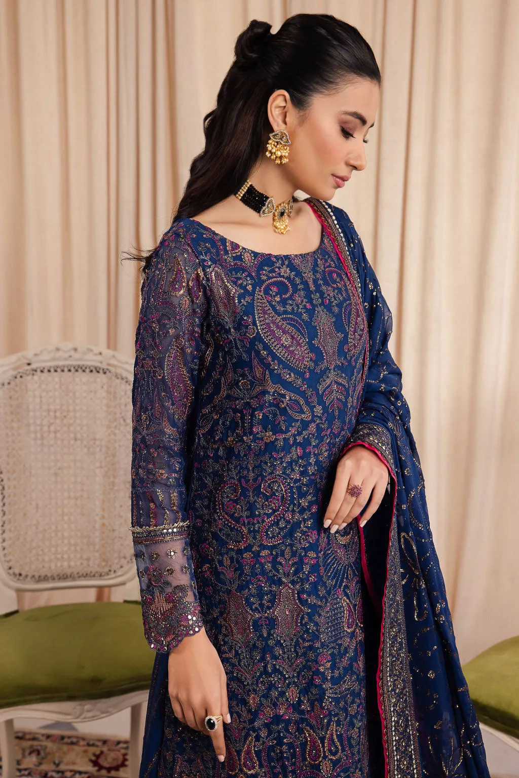 Elegant Royal Blue Pakistani Salwar Suit in Kameez Palzo Style