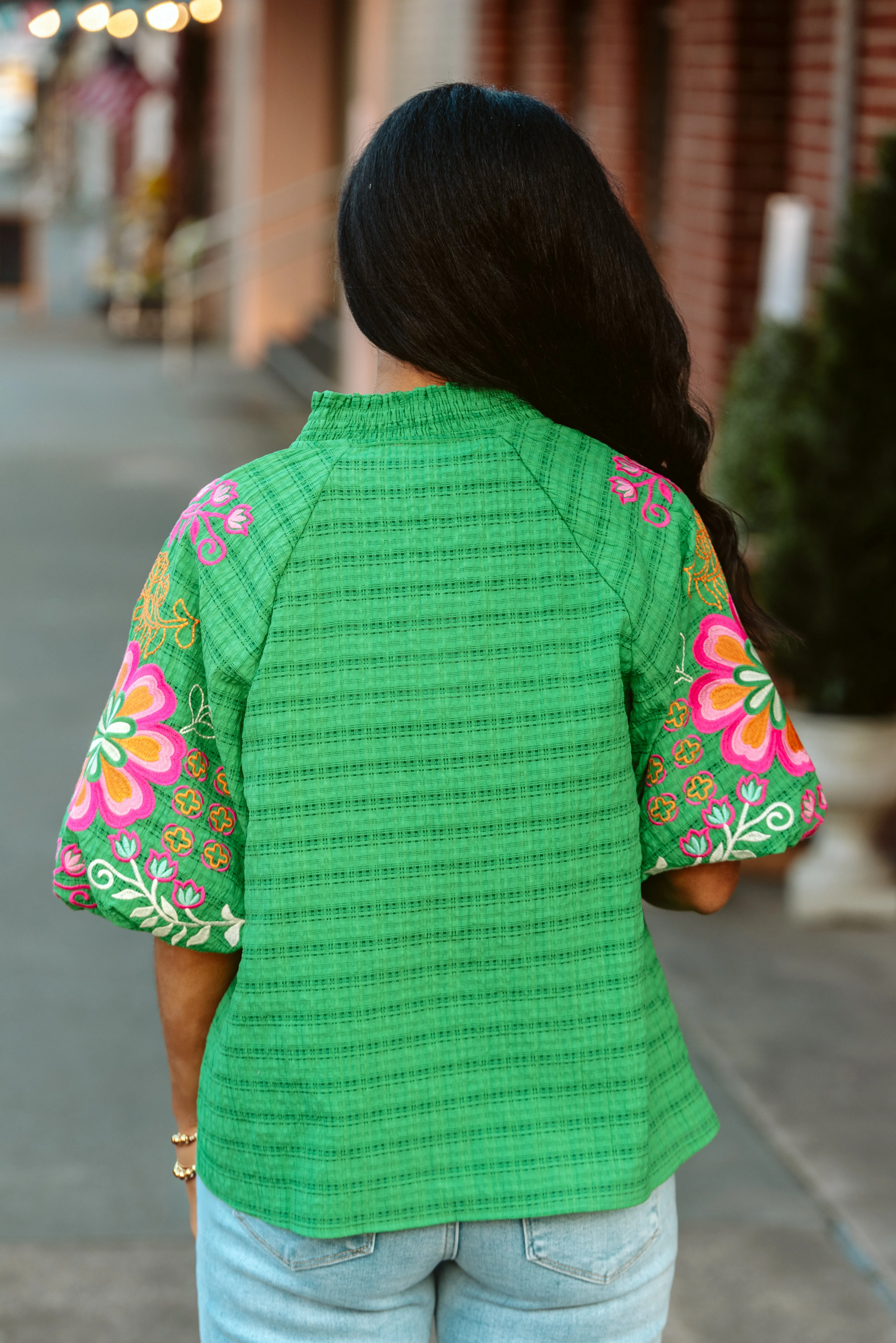 Elsie Embroidered Puff Sleeve V-Neck Top