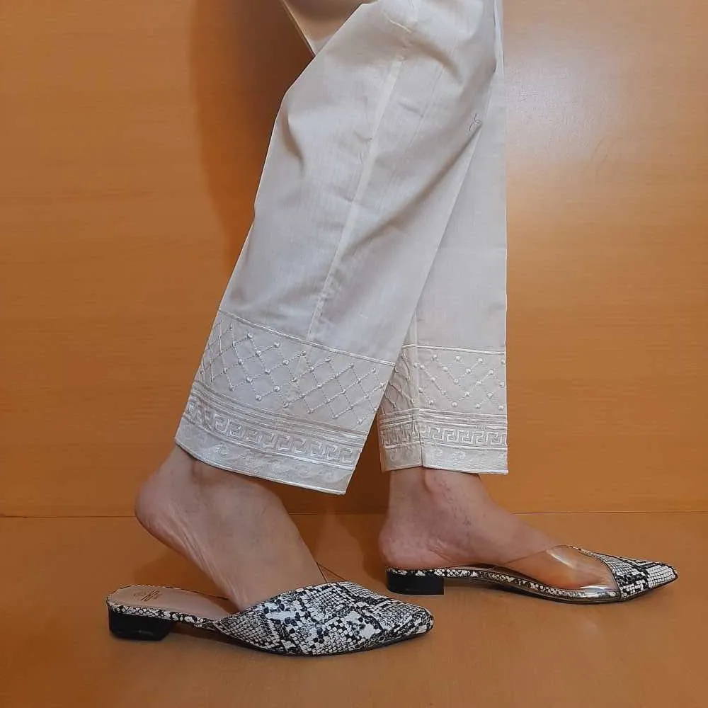Embroided – Cotton Trouser – Off White – KT03