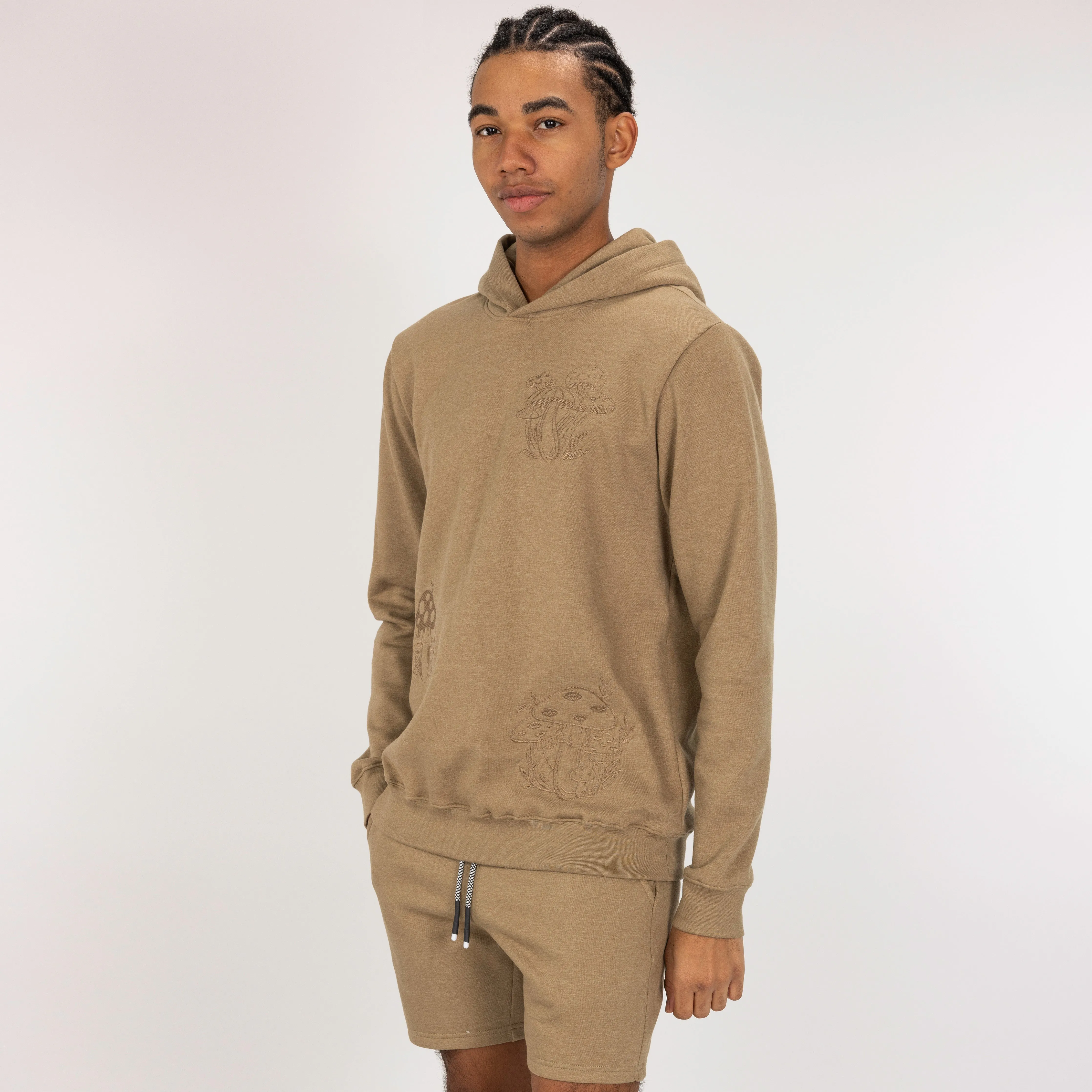 Embroidered Front Hoodie  - Elmwood / Mushroom