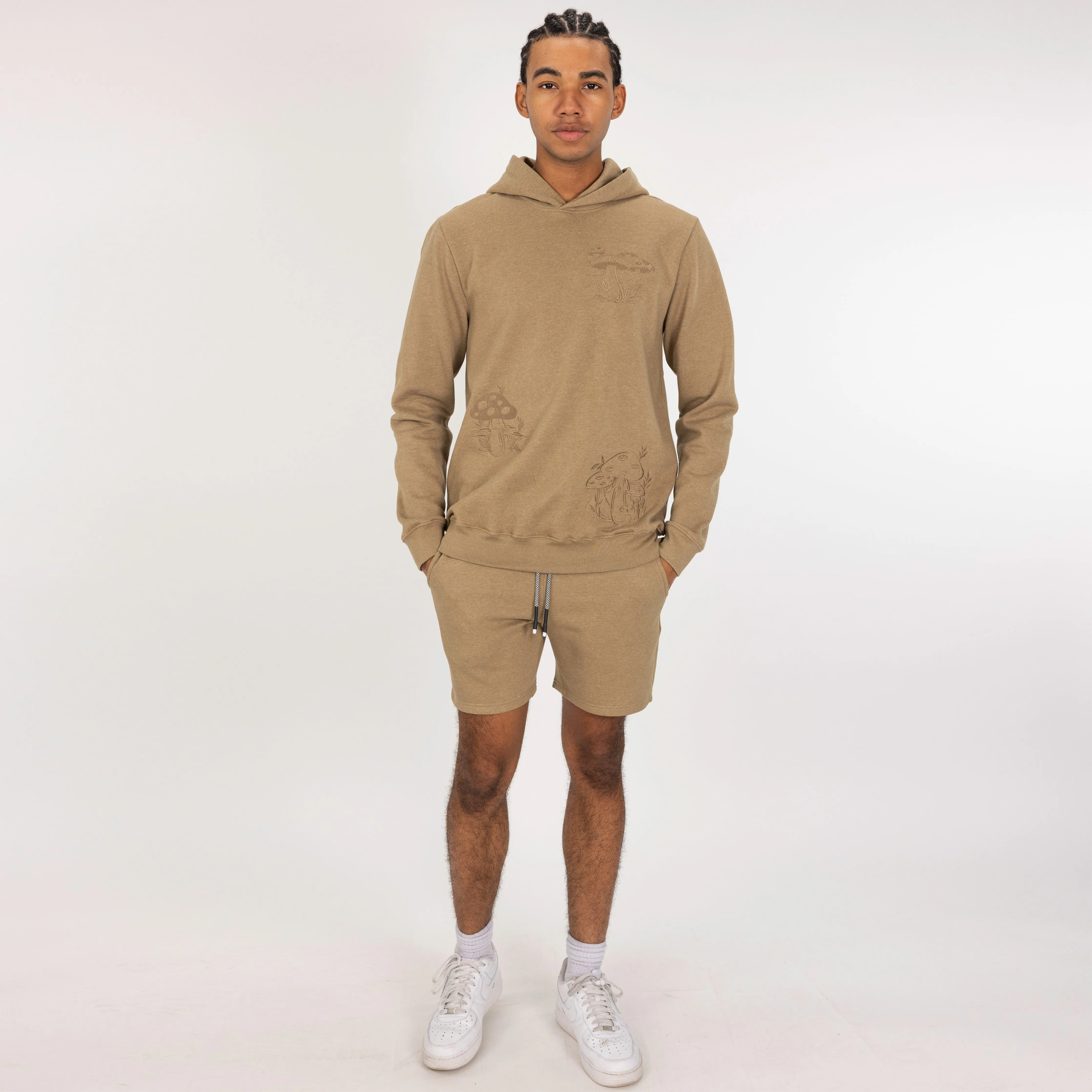Embroidered Front Hoodie  - Elmwood / Mushroom