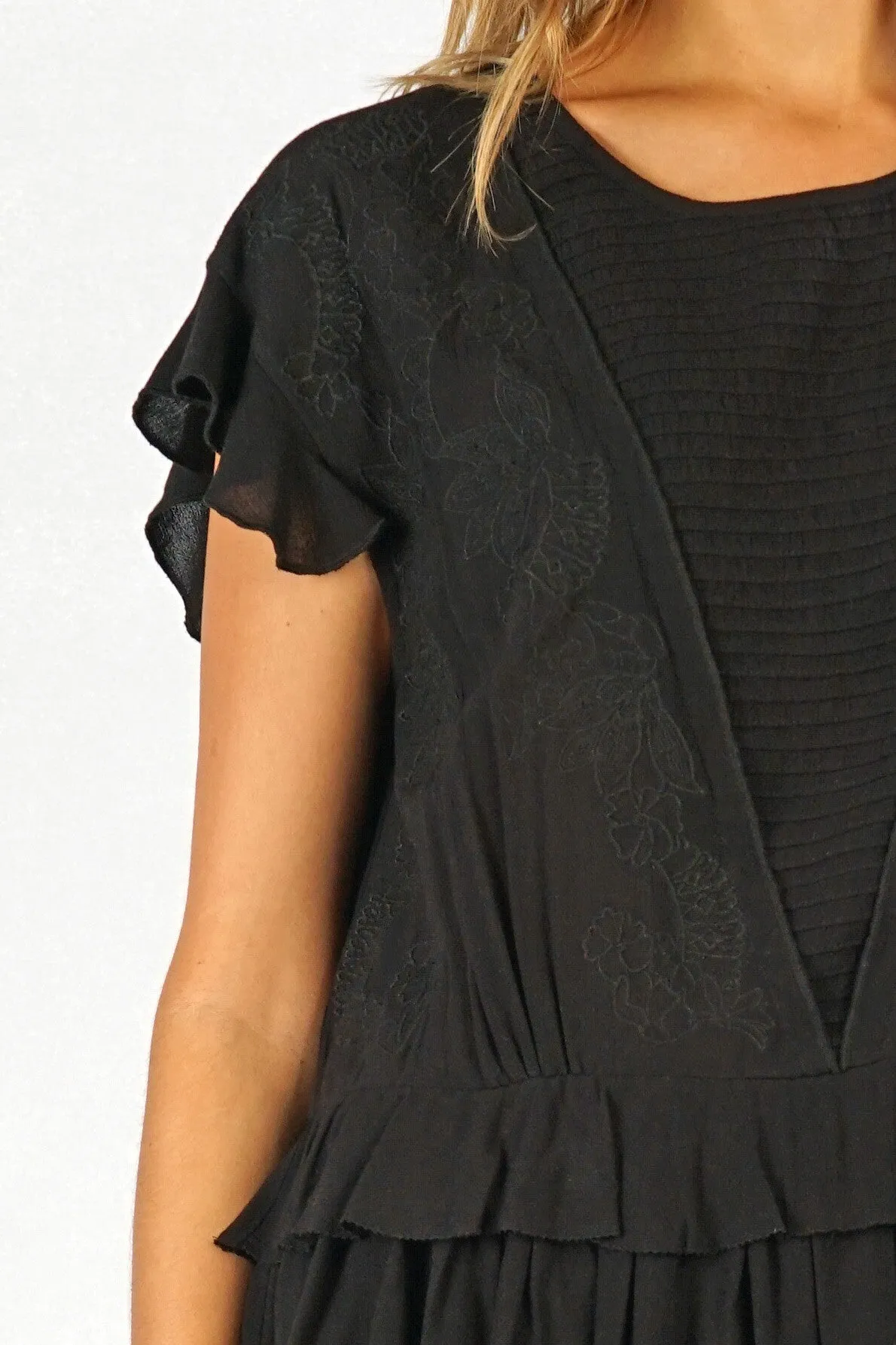Embroidered Ruffle Blouse