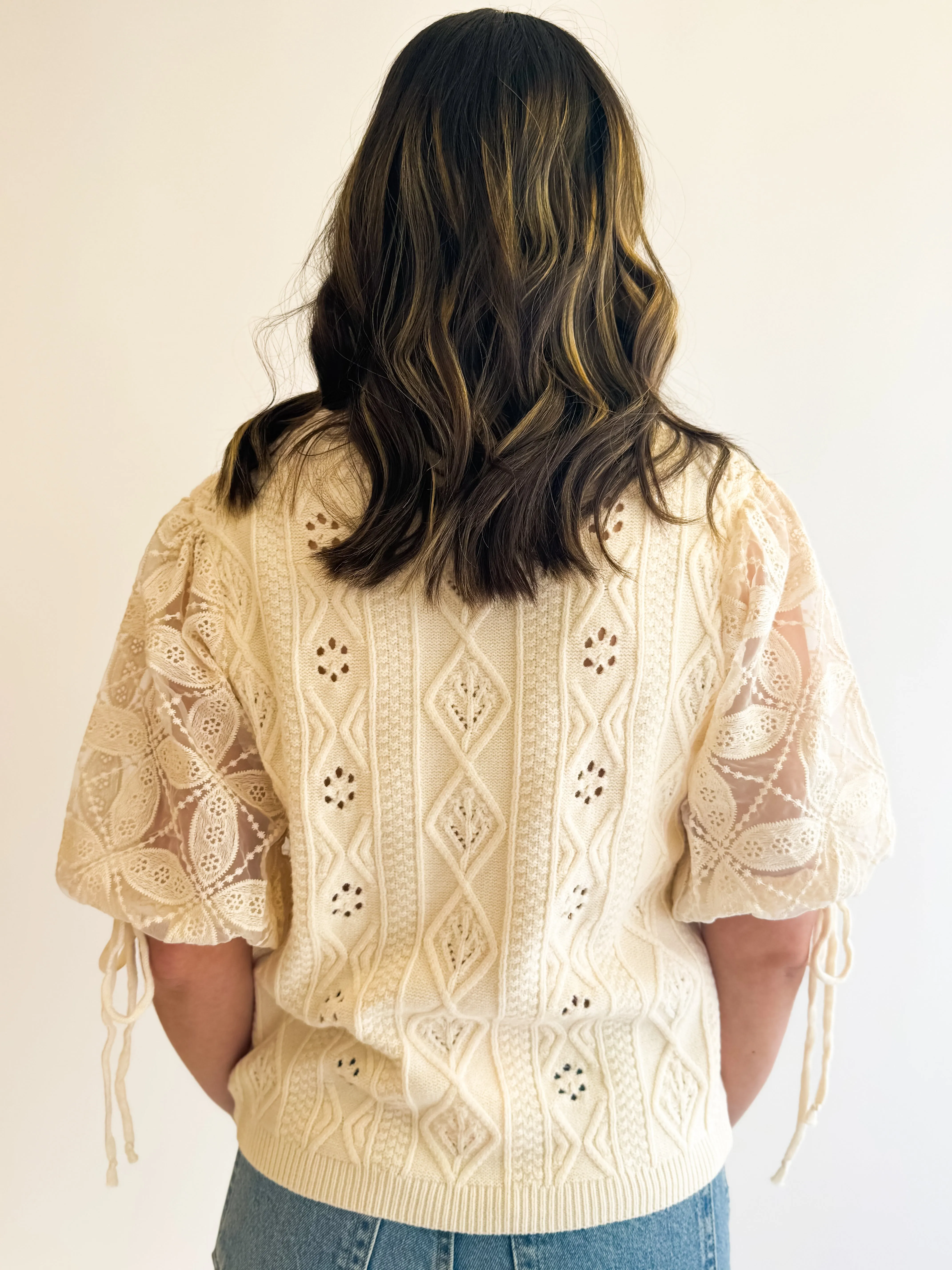 Embroidered Sleeve Knit Top