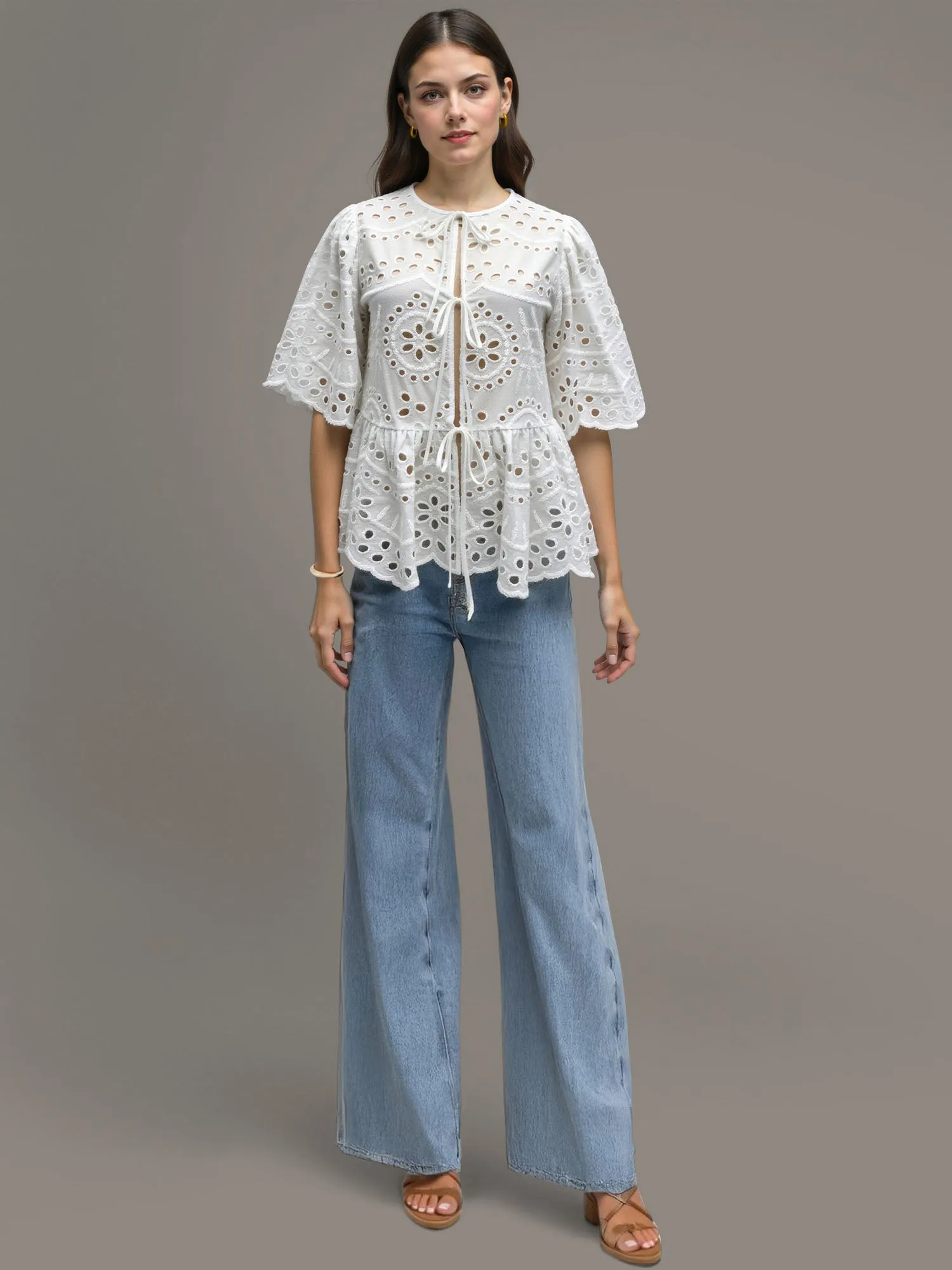 Eyelet Bowtie Front Top