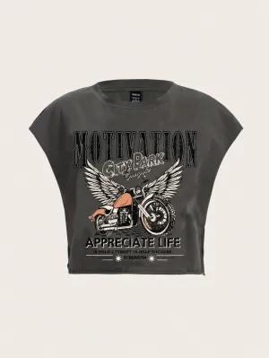 Ezwear Bikercore Lettering and Motorcycle Wings Printed T-Shirt