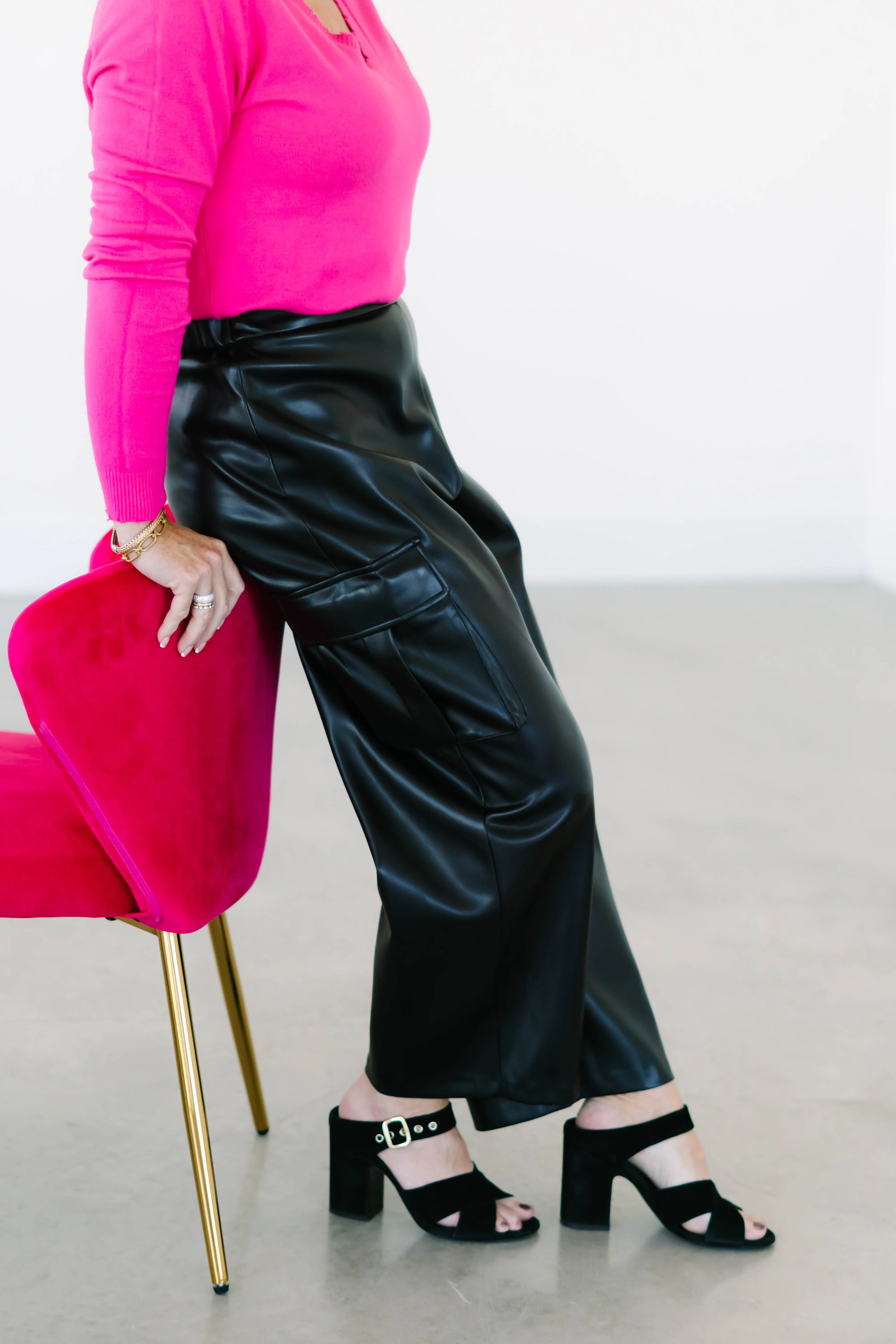 Faux Leather Cropped Cargo Pant