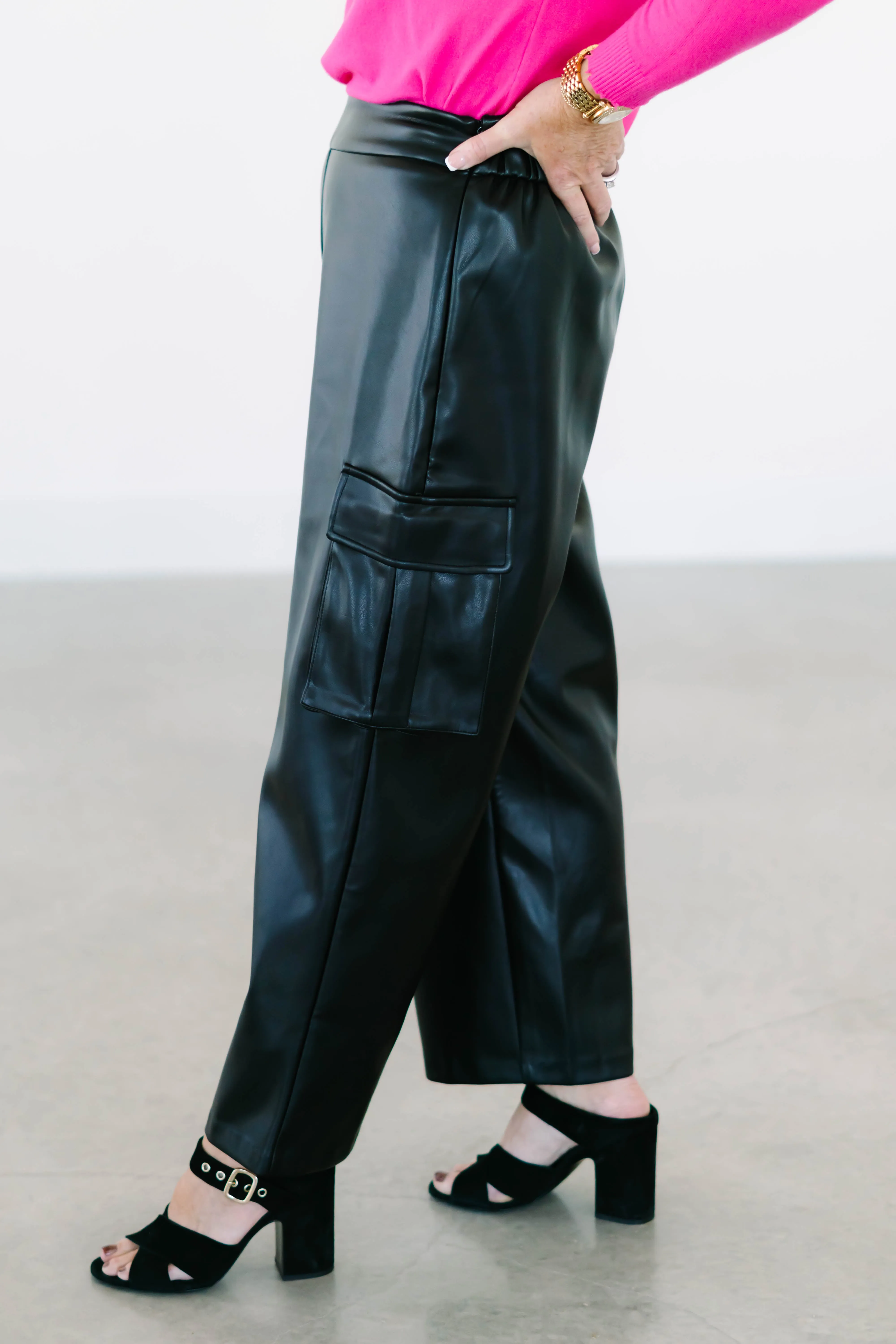 Faux Leather Cropped Cargo Pant