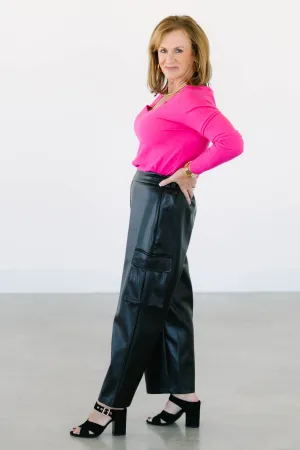 Faux Leather Cropped Cargo Pant