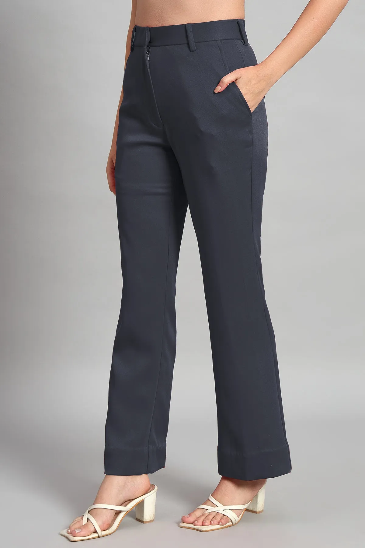 Flared Bootcut Trousers, Bluish Gray