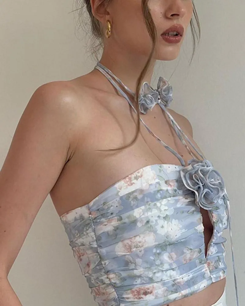 Floral Pleated Halter Top