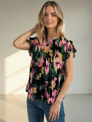 Floral Pleated Ruffle Top
