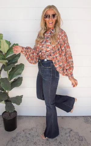 Floral Terracotta Button Down Puff Sleeve Blouse | FINAL SALE