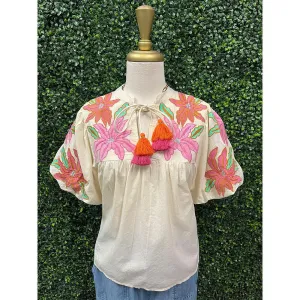 Florence Cream Flower Embroidered Top