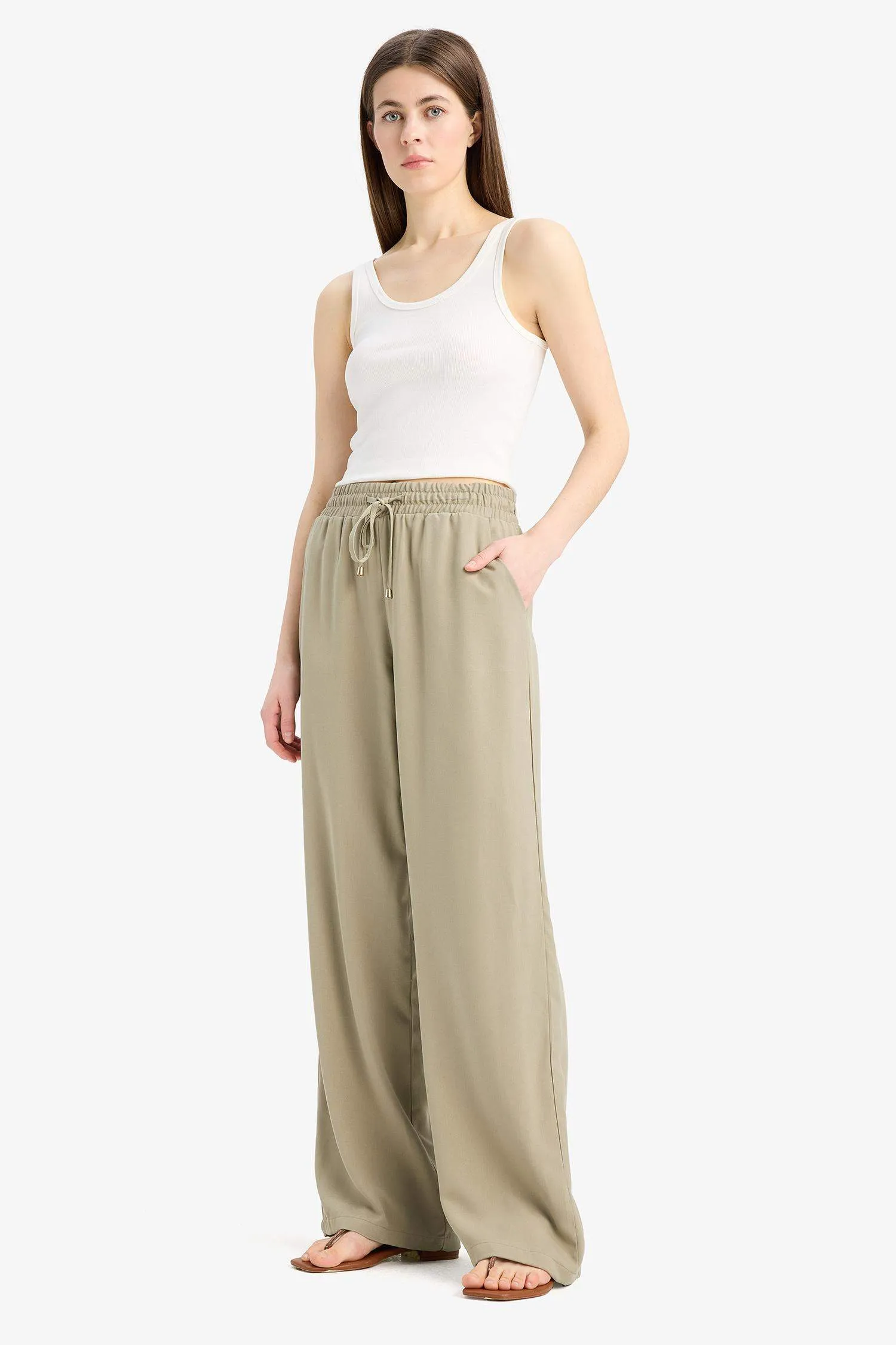Florida Belmando Fabric Palazzo Pants High Waist Wide Leg