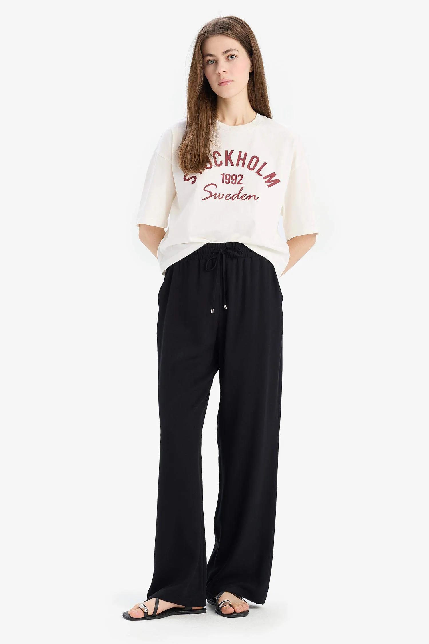 Florida Belmando Fabric Palazzo Pants High Waist Wide Leg