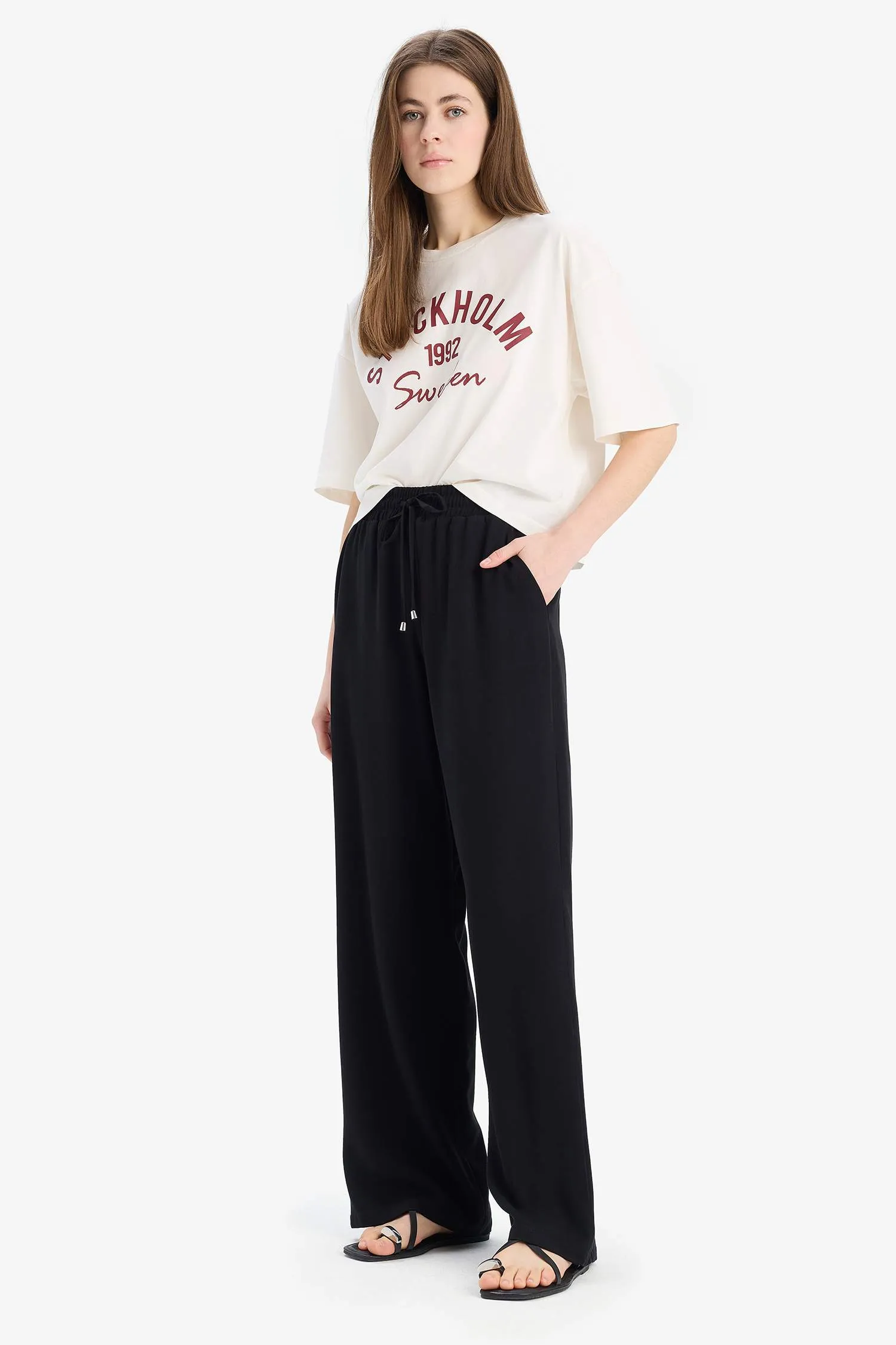 Florida Belmando Fabric Palazzo Pants High Waist Wide Leg