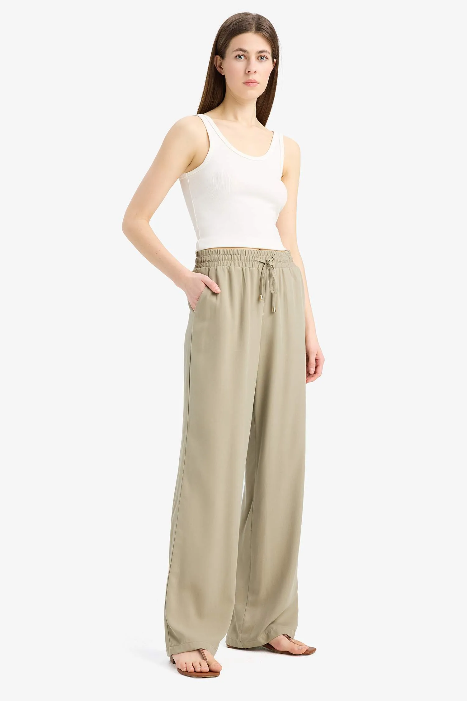 Florida Belmando Fabric Palazzo Pants High Waist Wide Leg