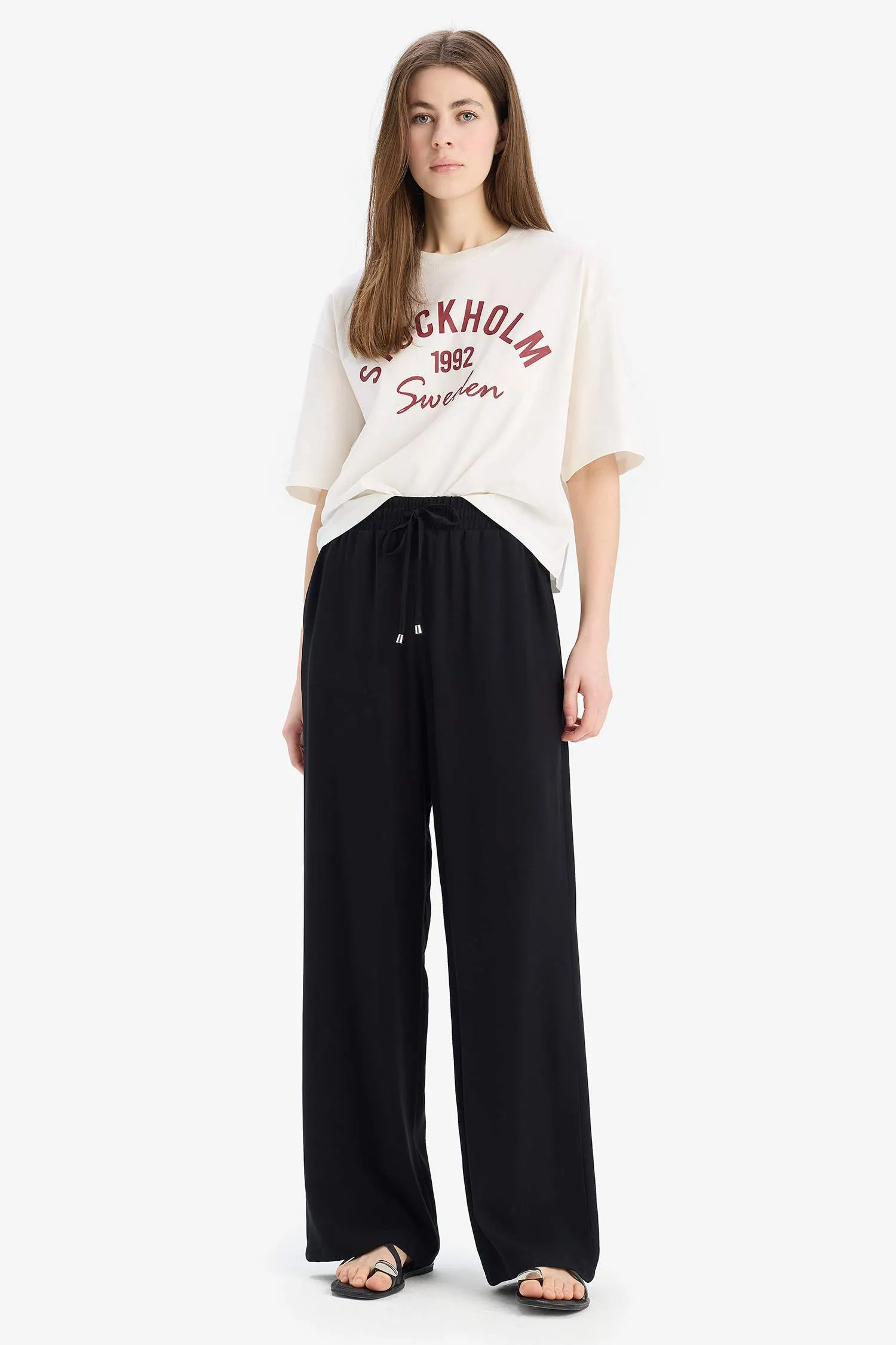 Florida Belmando Fabric Palazzo Pants High Waist Wide Leg