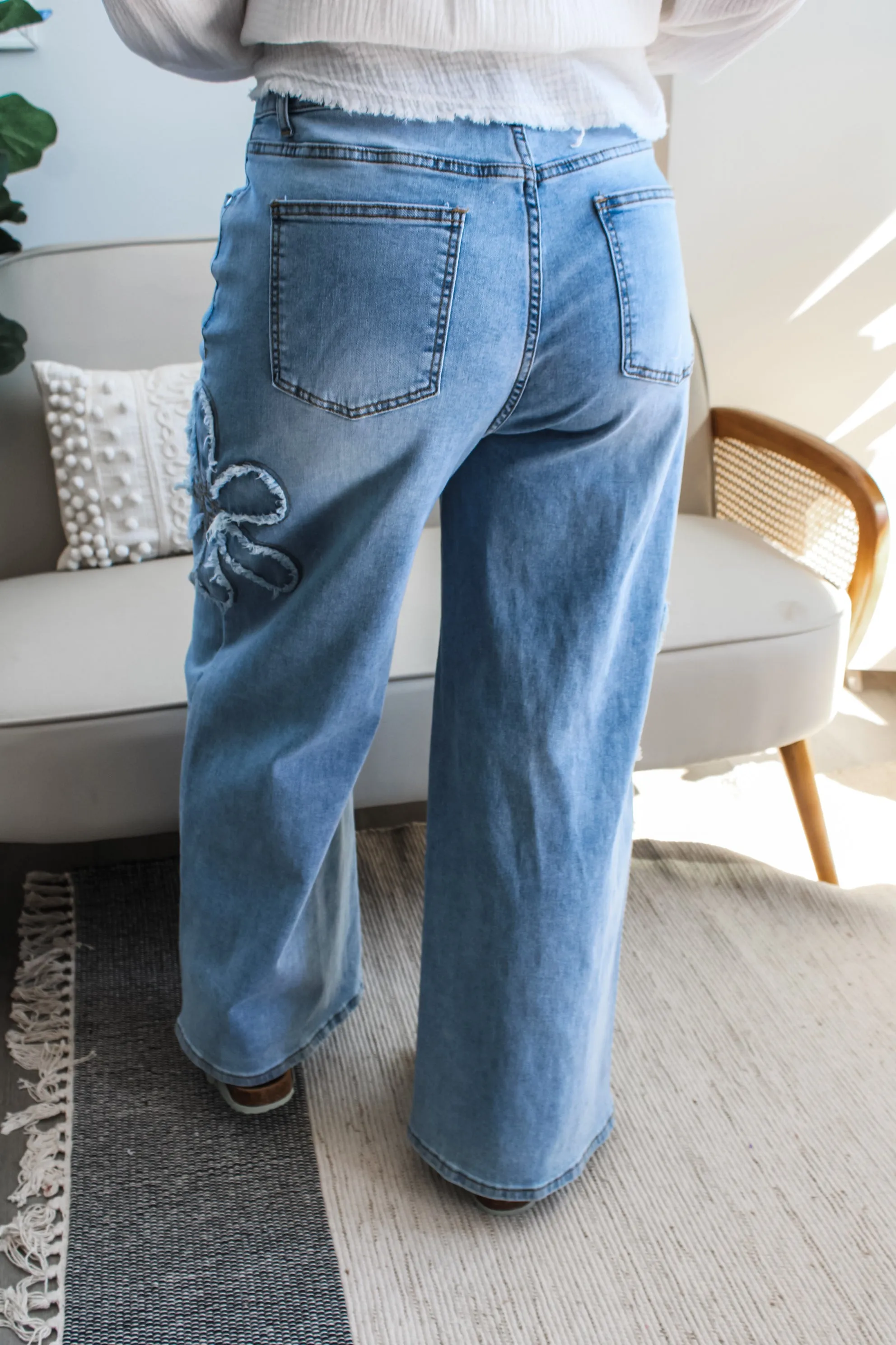 Flower Power Wide Leg Jean • Light Wash