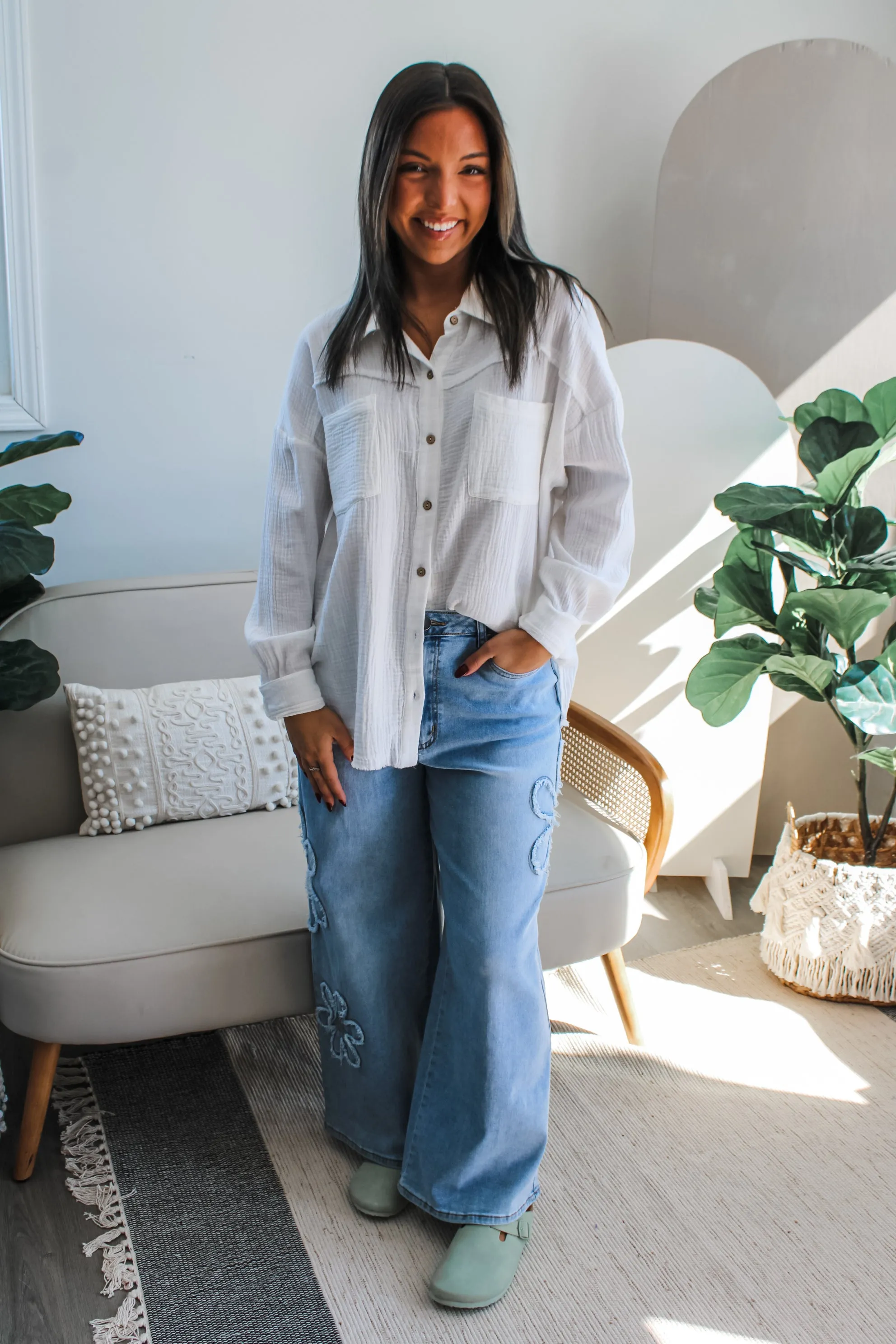 Flower Power Wide Leg Jean • Light Wash