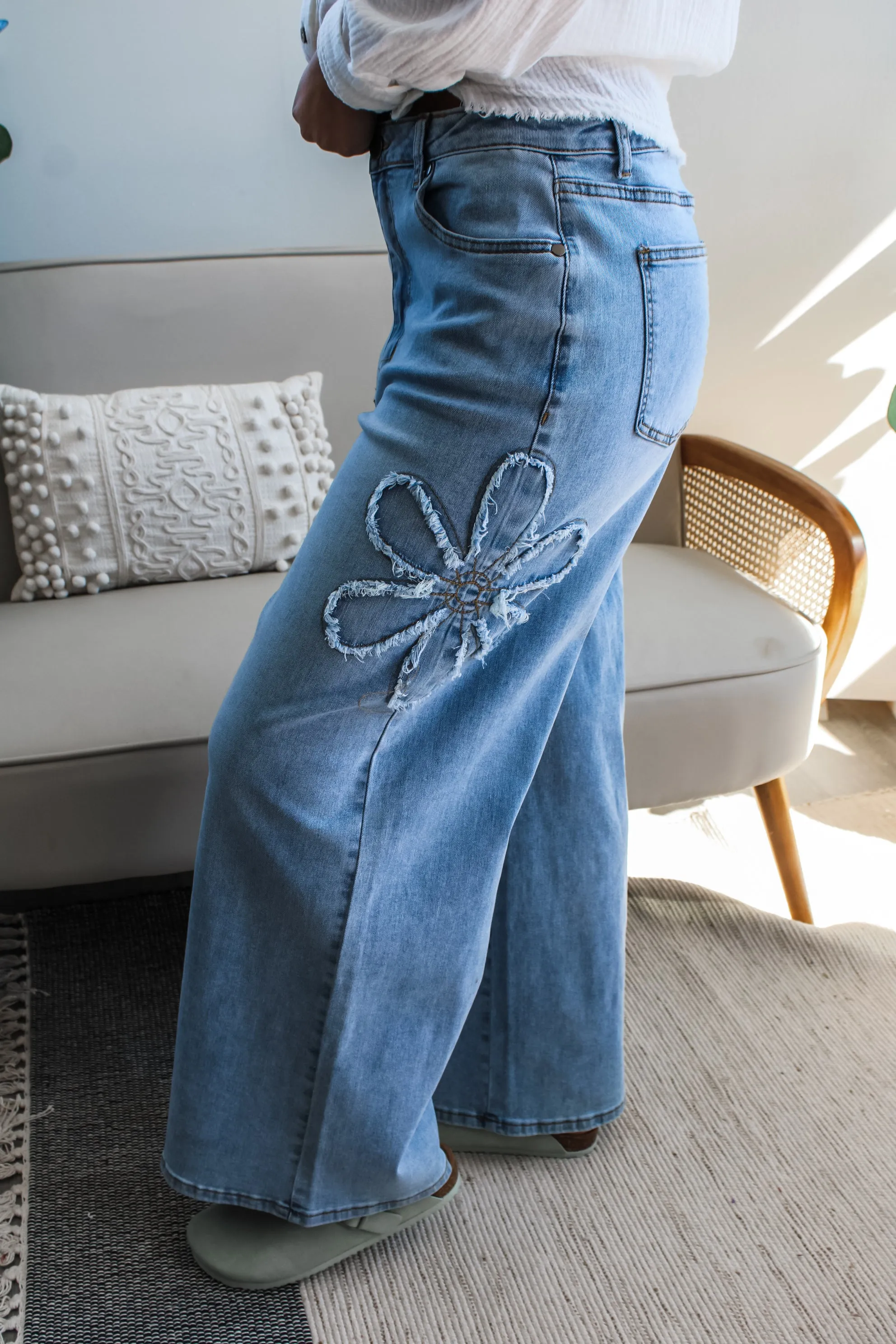 Flower Power Wide Leg Jean • Light Wash