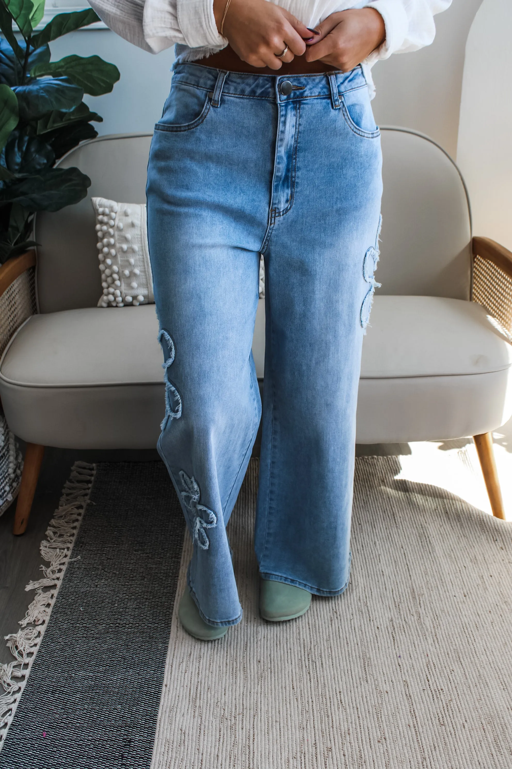 Flower Power Wide Leg Jean • Light Wash