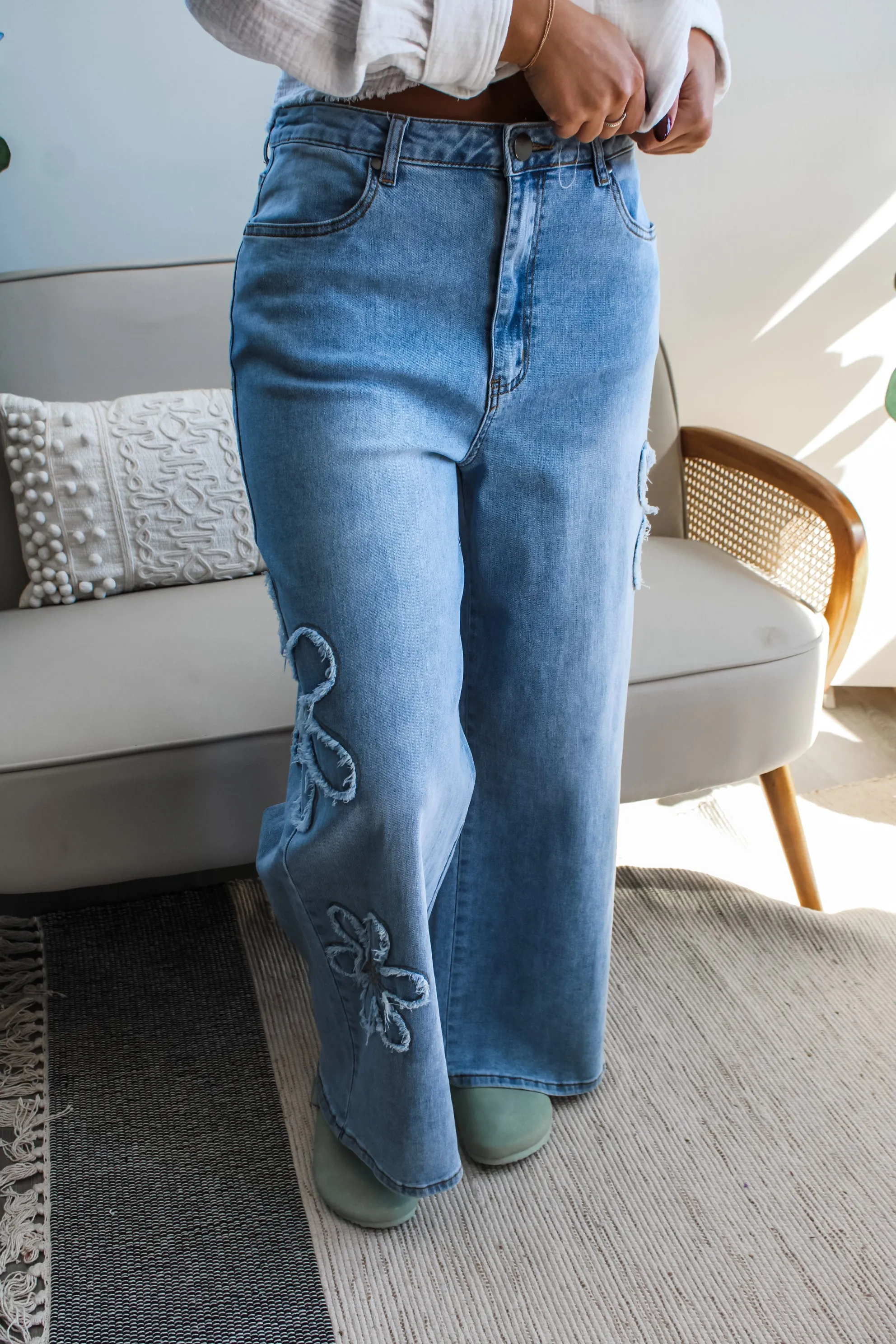 Flower Power Wide Leg Jean • Light Wash