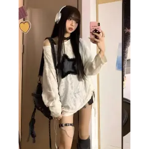 Fluffy Star Patch Sweater for Y2K Grunge Streetwear