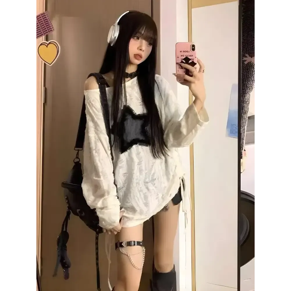 Fluffy Star Patch Sweater for Y2K Grunge Streetwear