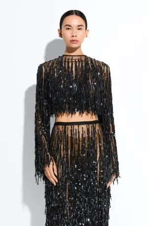 Fringe Sequin Cropped Top