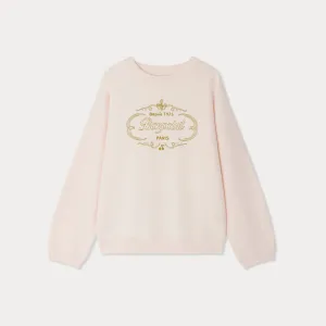 Girls Pink Letter Embroidered Cotton Pullover Sweatershirt