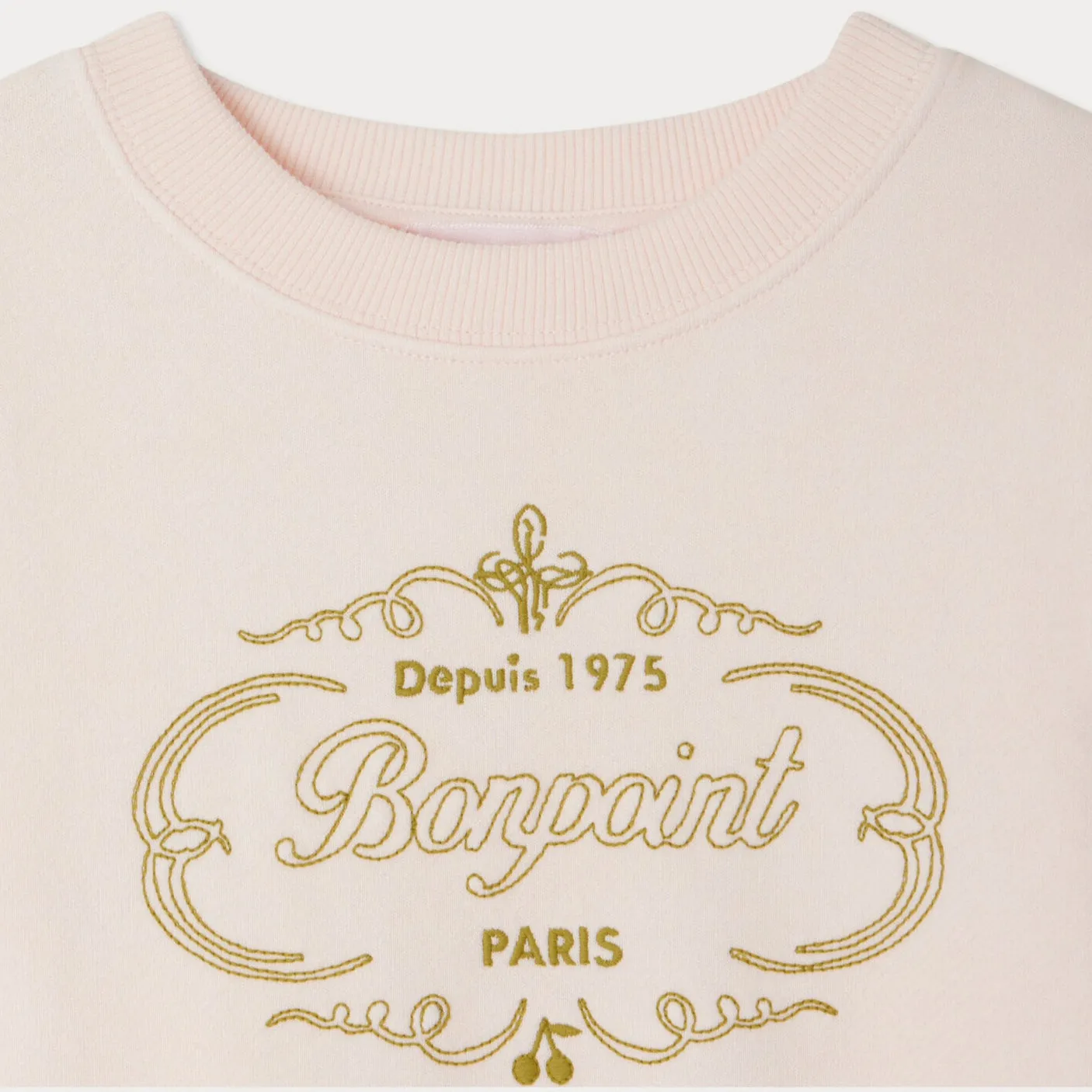 Girls Pink Letter Embroidered Cotton Pullover Sweatershirt