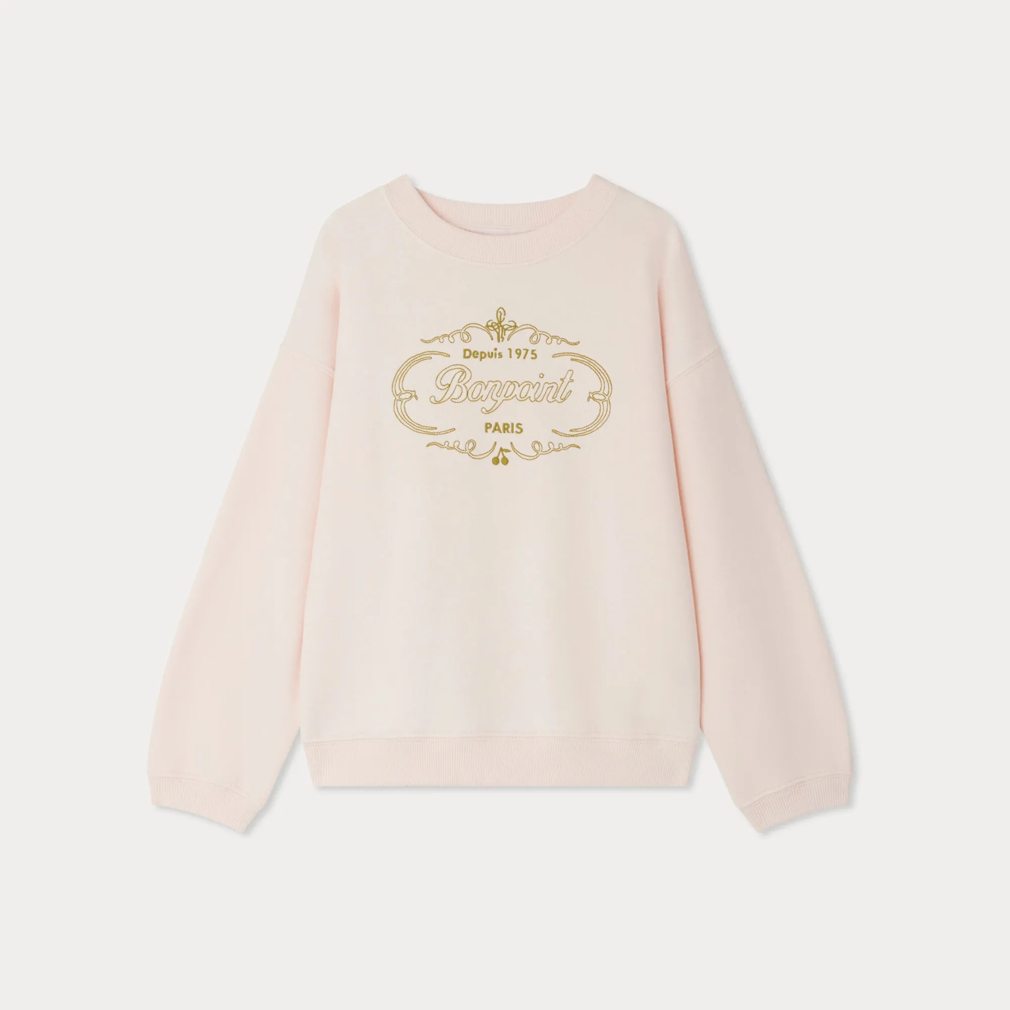 Girls Pink Letter Embroidered Cotton Pullover Sweatershirt