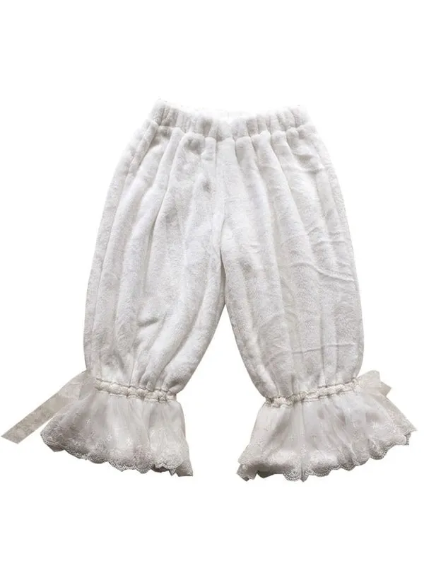 Girl's White Sweet Lolita Bloomers Lace Short Plush Lolita Shorts
