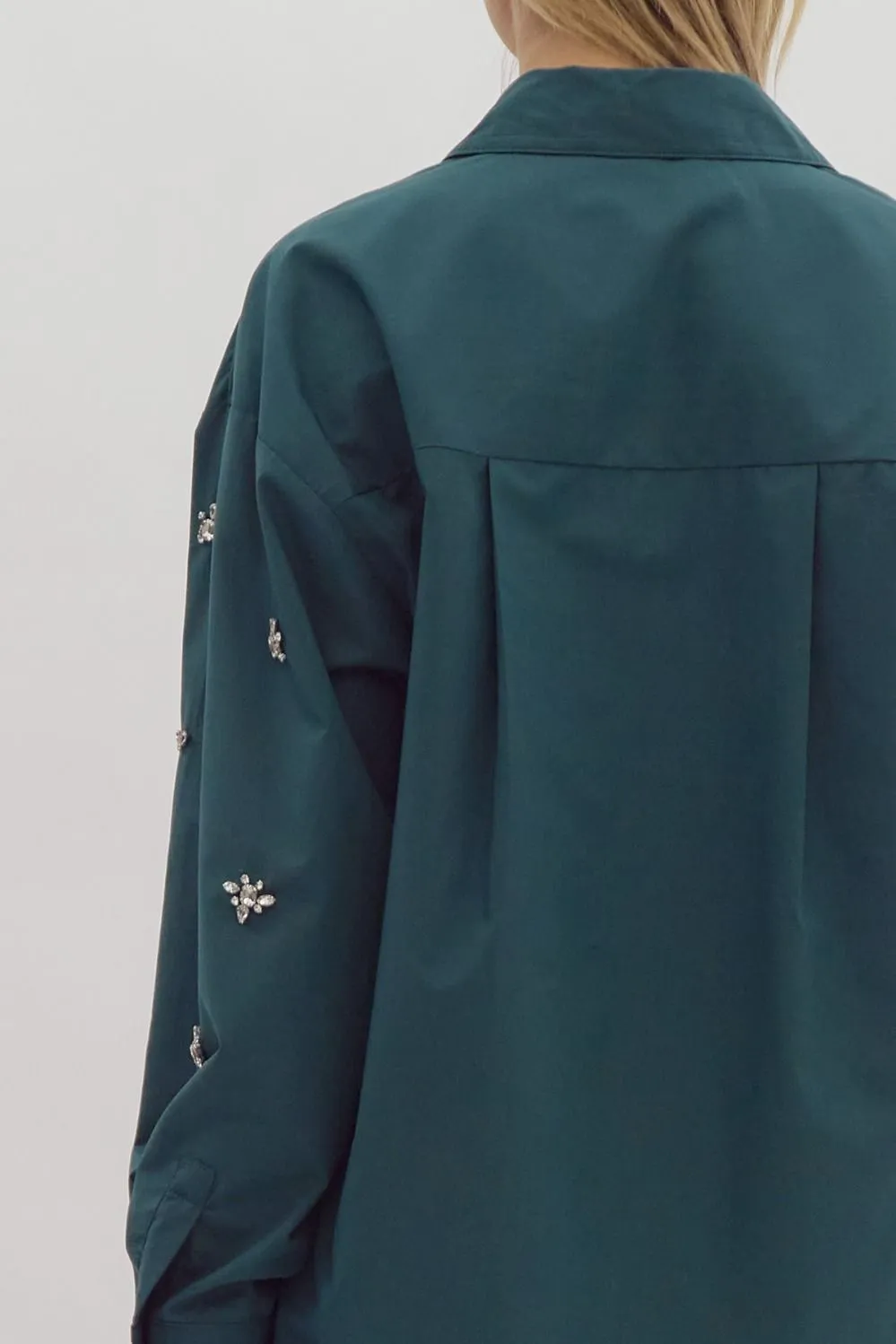 Green Bedazzled Boyfriend Blouse