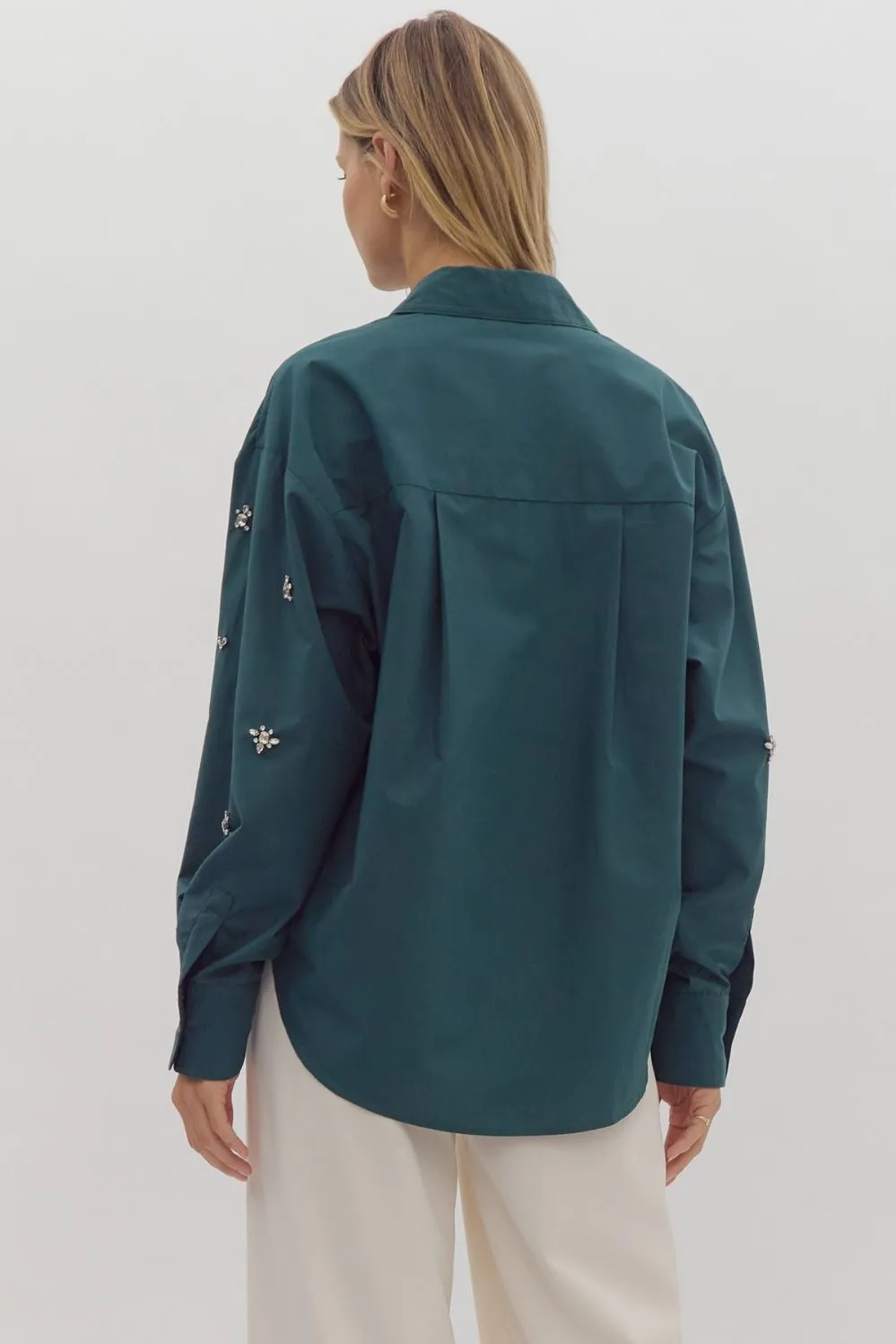 Green Bedazzled Boyfriend Blouse