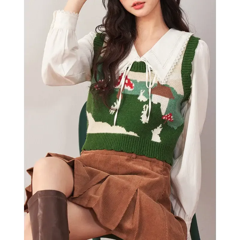 Green Mushroom Aesthetic Knit Vest for Unique Style