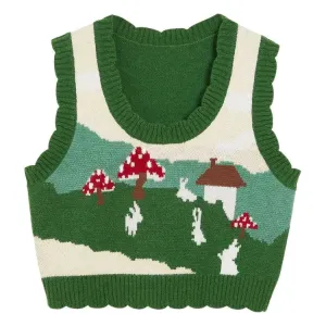 Green Mushroom Aesthetic Knit Vest for Unique Style