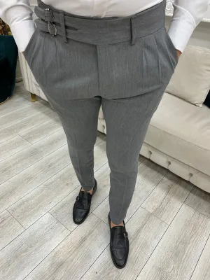 Grey Buckled Canvas Trousers for Every Occasion