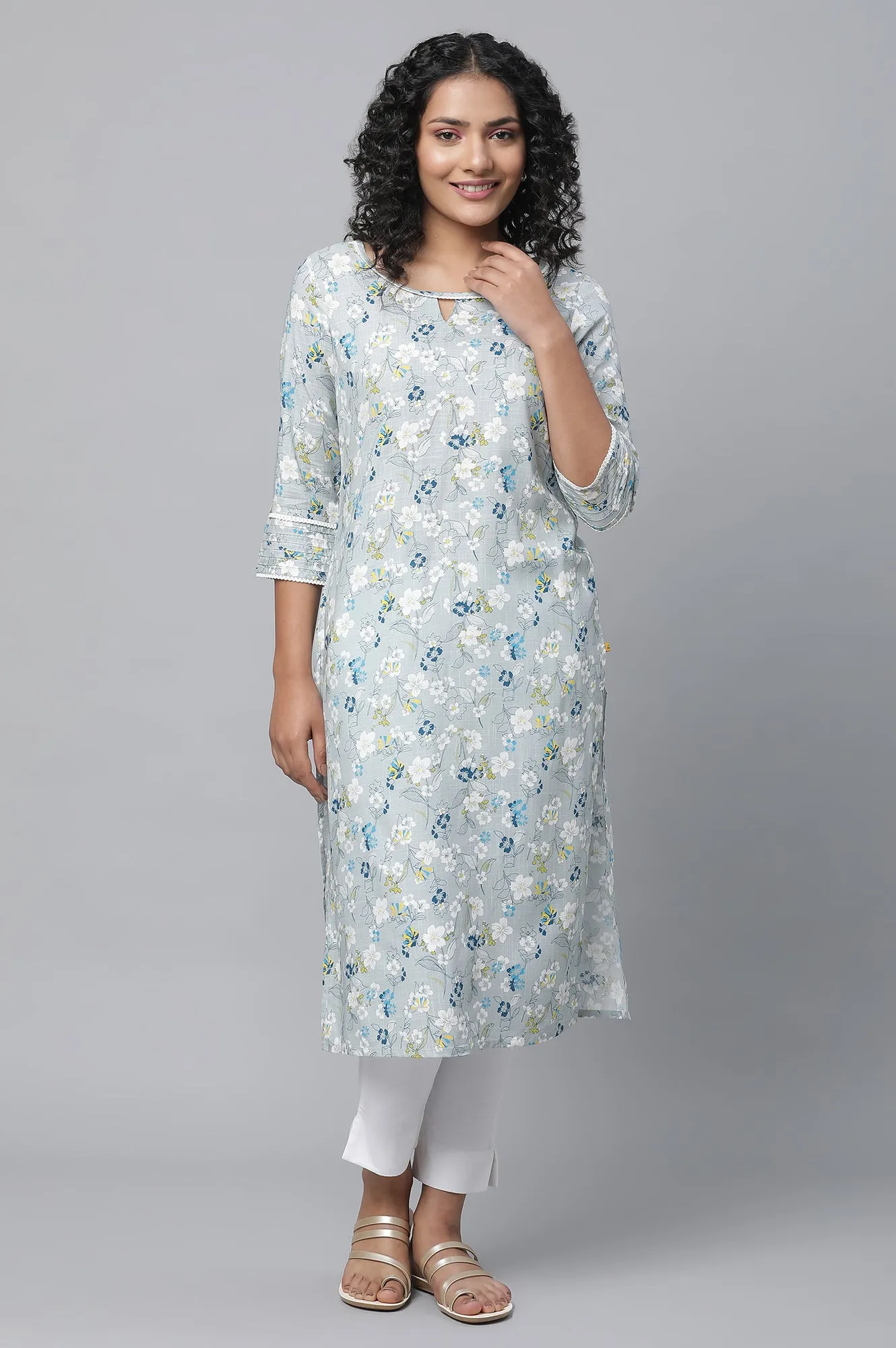 Grey Floral Printed kurta & Palazzo Set